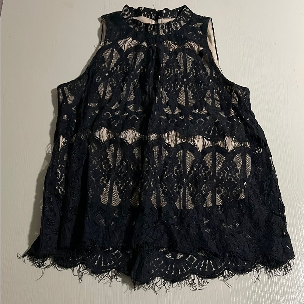 Love, Fire Black Lace Sleeveless Top- Size Small
